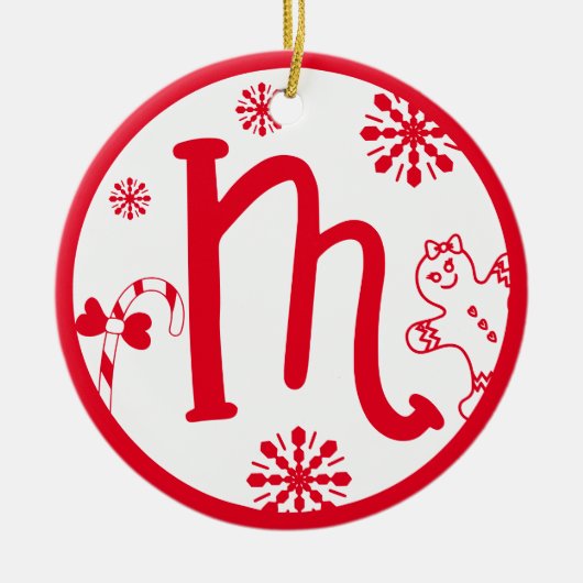 Weihnachts-Monogramm-Buchstaben M rot Keramik Ornament (Vorne)