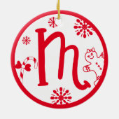 Weihnachts-Monogramm-Buchstaben M rot Keramik Ornament (Hinten)