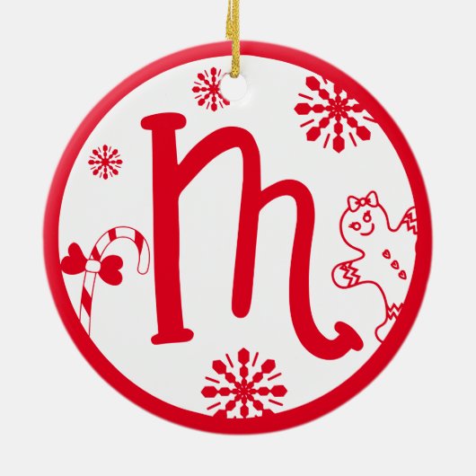 Weihnachts-Monogramm-Buchstaben M rot Keramik Ornament (Hinten)