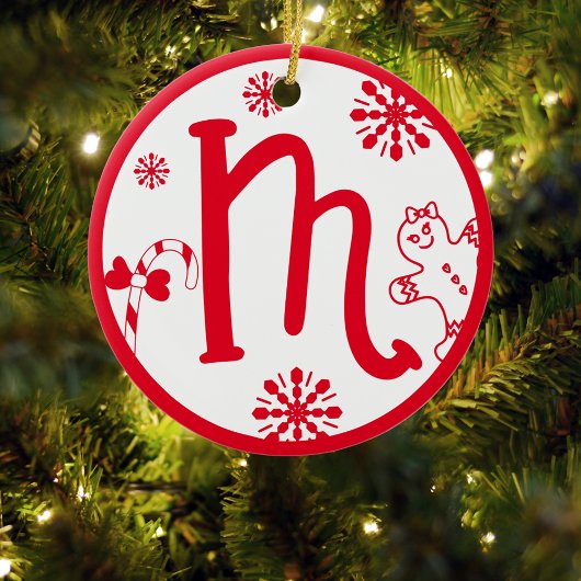 Weihnachts-Monogramm-Buchstaben M rot Keramik Ornament