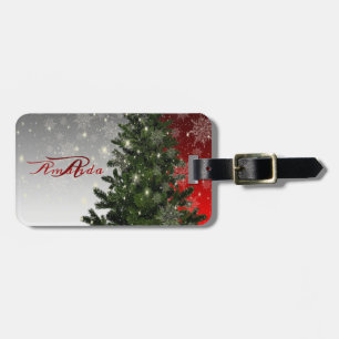Weihnachts-Monogramm Grüner Tree Roter Silberschne Gepäckanhänger