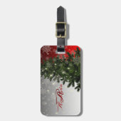 Weihnachts-Monogramm Grüner Tree Roter Silberschne Gepäckanhänger (Vorderseite vertikal)
