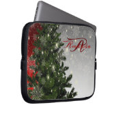 Weihnachts-Monogramm Grüner Tree Roter Silberschne Laptopschutzhülle (Vorne Rechts)