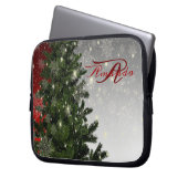 Weihnachts-Monogramm Grüner Tree Roter Silberschne Laptopschutzhülle (Vorderseite Links)