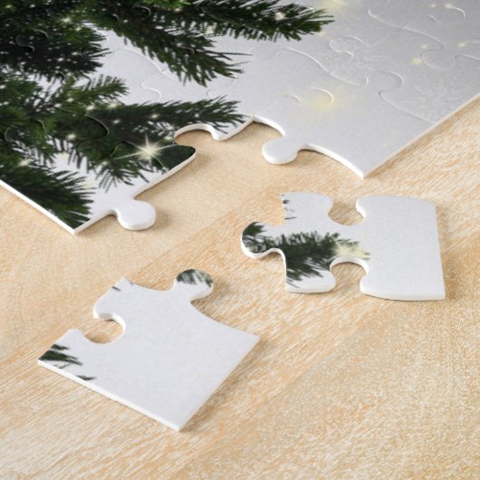 Weihnachts-Monogramm Grüner Tree Roter Silberschne Puzzle (Seite)