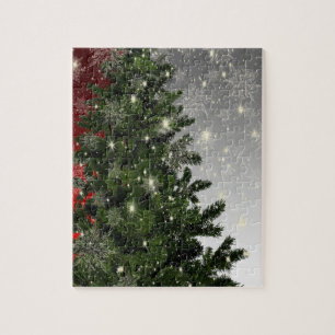 Weihnachts-Monogramm Grüner Tree Roter Silberschne Puzzle