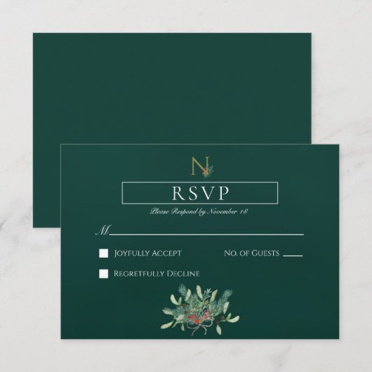 Weihnachts-Monogramm-Hochzeit RSVP Karte (Vorne/Hinten)