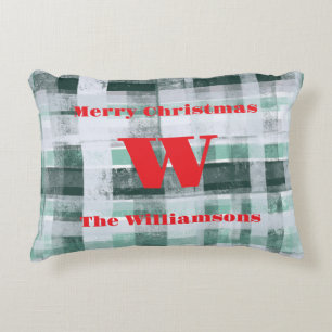 Weihnachts-Monogramm kariert Tartan-Rot Dekokissen