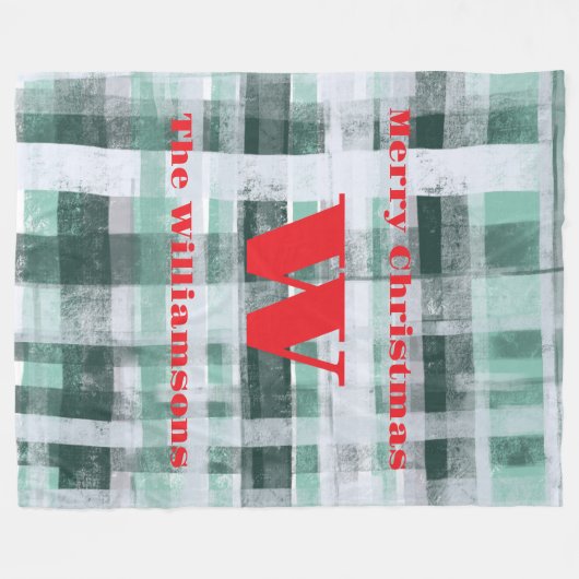 Weihnachts-Monogramm kariert Tartan-Rot Fleecedecke (Vorderseite (Horizontal))