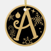 Weihnachts Monogramm Letter A Gold Black Keramik Ornament (Vorne)