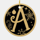 Weihnachts Monogramm Letter A Gold Black Keramik Ornament (Hinten)