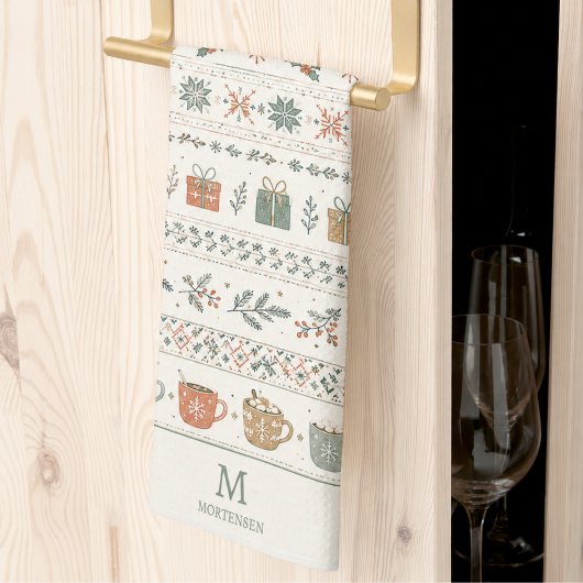 Weihnachts-Monogramm-Muster Geschirrtuch