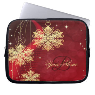 Weihnachts Monogramm Name Roter goldener Schneeflo Laptopschutzhülle