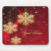 Weihnachts Monogramm Name Roter goldener Schneeflo Mousepad (Vorne)