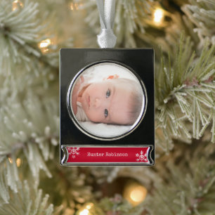 Weihnachts-Monogramm Red Baby Not Snowflake Banner-Ornament Silber