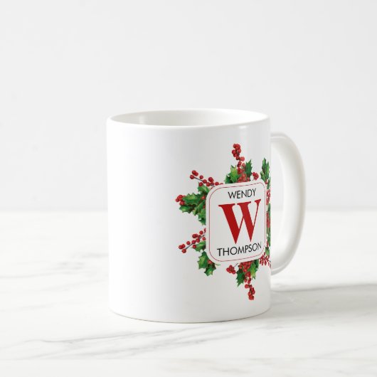 Weihnachts-Monogramm Rot & Grün Kaffeetasse (VorderseiteRechts)