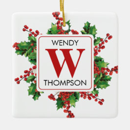 Weihnachts-Monogramm Rot & Grün Keramikornament