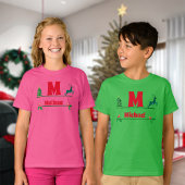 Weihnachts-Monogramm und Name-Kinder T-Shirt