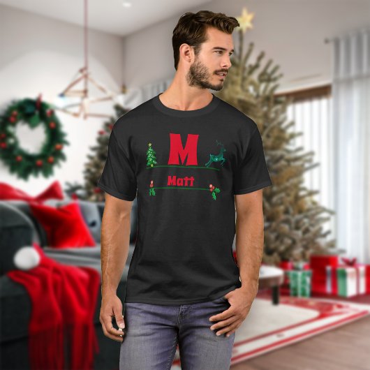 Weihnachts-Monogramm und Name T-Shirt