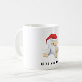 Weihnachts-Monster-Puppe mit roter Weihnachtsmannm Kaffeetasse (Vorderseite Links)