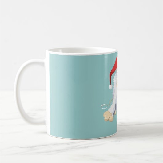 Weihnachts-Monster-Puppe mit roter Weihnachtsmannm Kaffeetasse (Links)