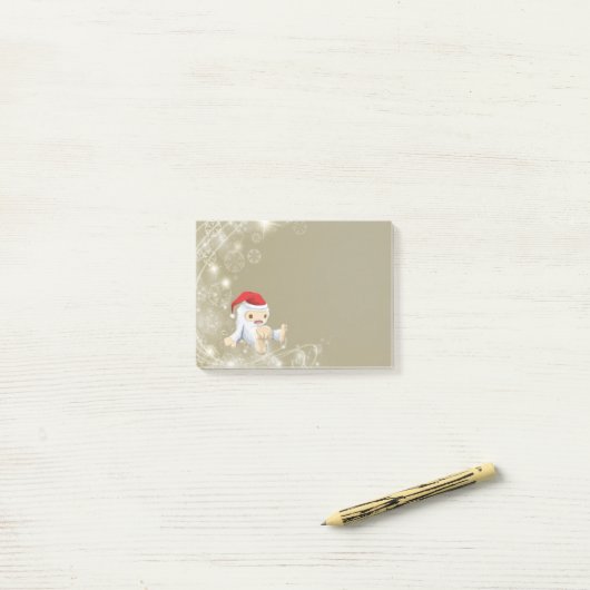 Weihnachts-Monster-Puppe mit roter Weihnachtsmannm Post-it Klebezettel (Auf Schreibtisch)