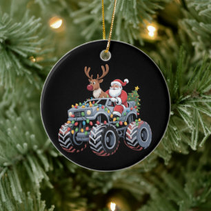 Weihnachts-Monster-Truck-Santa-Rentier-Feiertag Keramik Ornament