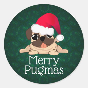 Weihnachts-Mops-Aufkleber, 7,62 cm (Bogen mit 6) Runder Aufkleber