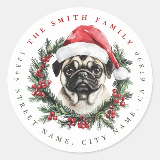 Weihnachts-Mops-Aufkleber Runder Aufkleber (Vorderseite)