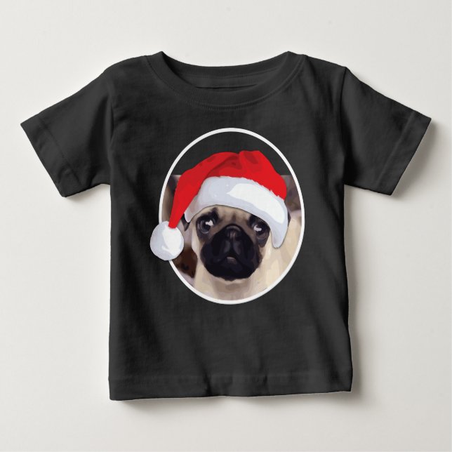 Weihnachts-Mops - Baby Fine Jersey T - Shirt (Vorderseite)
