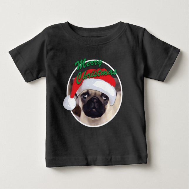 Weihnachts-Mops - Baby Fine Jersey T - Shirt (Vorderseite)