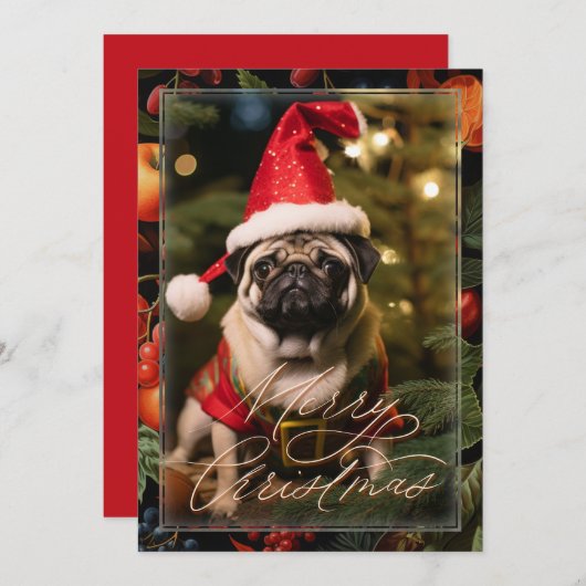 Weihnachts-Mops Elf Einladung (Vorne/Hinten)