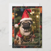 Weihnachts-Mops Elf Feiertagskarte (Vorderseite)