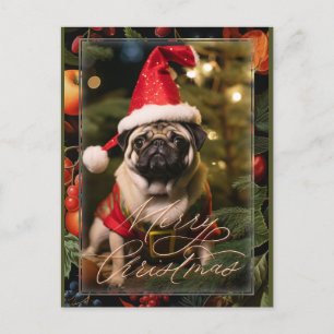 Weihnachts-Mops Elf Feiertagspostkarte