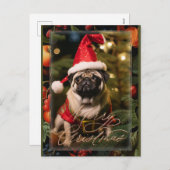 Weihnachts-Mops Elf Feiertagspostkarte (Vorne/Hinten)