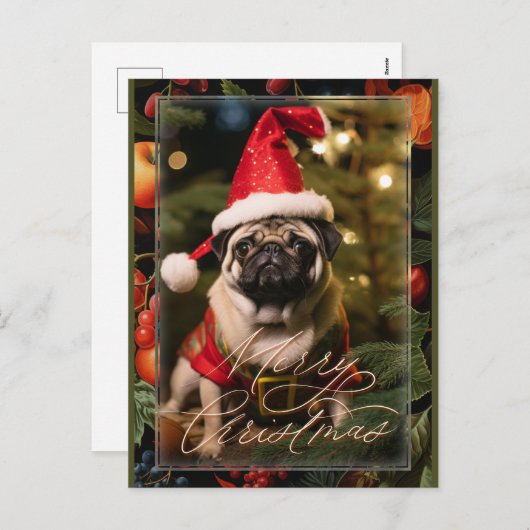 Weihnachts-Mops Elf Feiertagspostkarte (Vorne/Hinten)