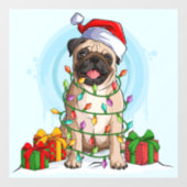 Weihnachts-Mops Fensteraufkleber (Blatt)