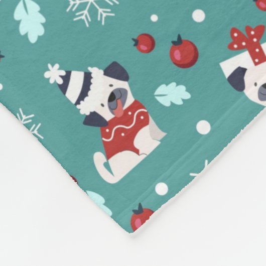 Weihnachts-Mops Fleece Blanket (Ecke)