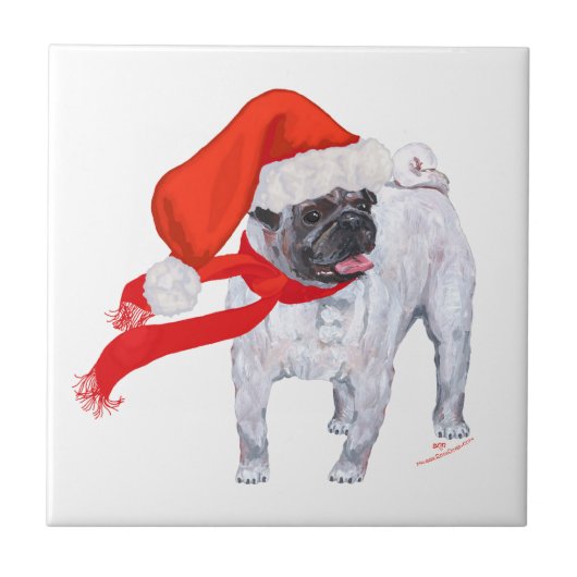 Weihnachts-Mops Fliese (Vorderseite)