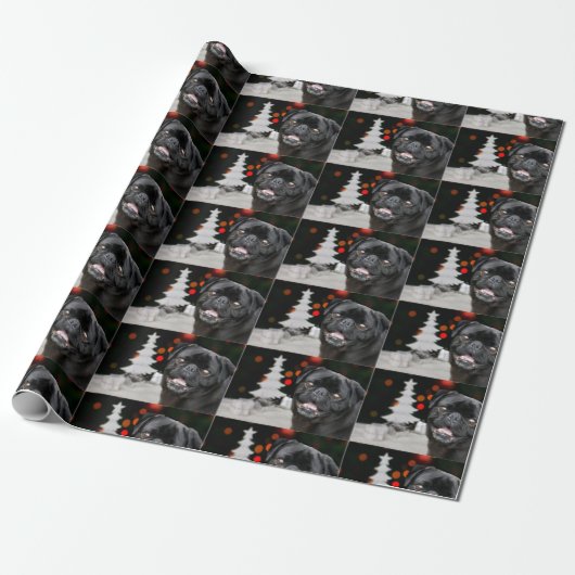 Weihnachts-Mops Geschenkpapier (Ungerollt)