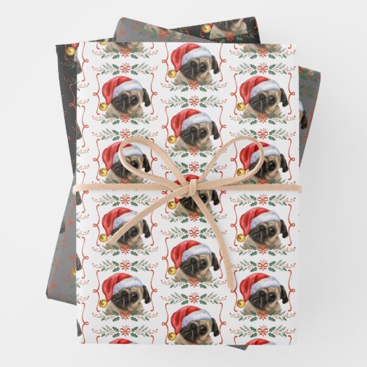 Weihnachts-Mops Geschenkpapier Set (Beispiel)