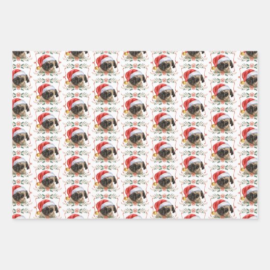 Weihnachts-Mops Geschenkpapier Set (Vorderseite)