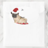 Weihnachts-Mops-Geschenksticker Ovaler Aufkleber (Tasche)