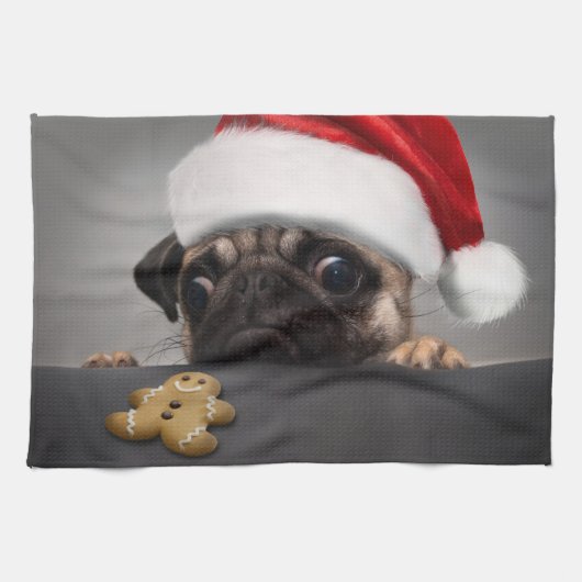 Weihnachts-Mops Geschirrtuch (Horizontal)
