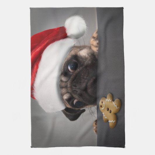 Weihnachts-Mops Geschirrtuch (Vertikal)