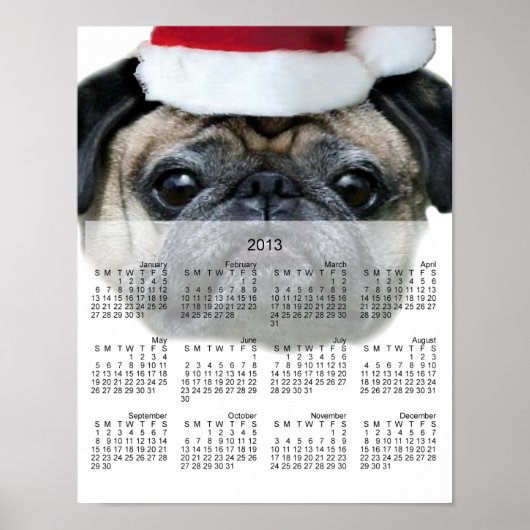 Weihnachts-Mops-Hund 2013 Kalenderposter Poster (Vorne)