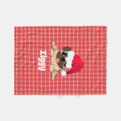 Weihnachts Mops Hund auf Kariertem Fleece Blanket (Vorderseite (Horizontal))