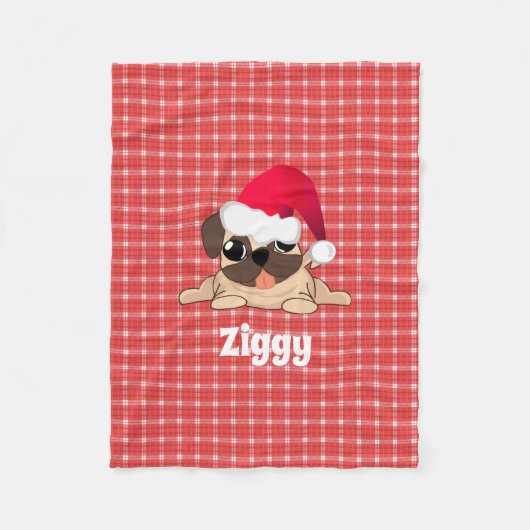 Weihnachts Mops Hund auf Kariertem Fleece Blanket (Vorderseite)