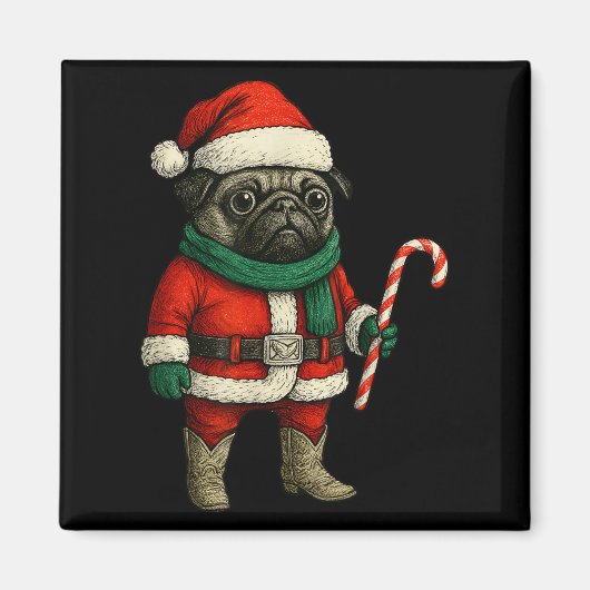 Weihnachts-Mops Hund Funny Xmas Outfit Roter Mops  Magnet (Vorne)