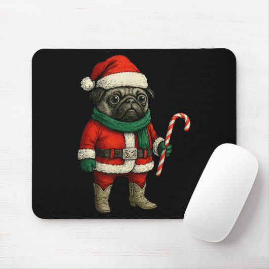 Weihnachts-Mops Hund Funny Xmas Outfit Roter Mops  Mousepad (Mit Mouse)